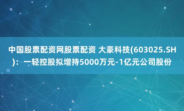 中国股票配资网股票配资 大豪科技(603025.SH)：一轻控股拟增持5000万元-1亿元公司股份
