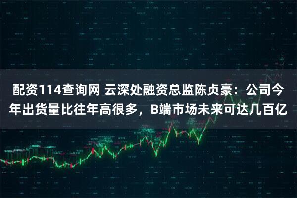 配资114查询网 云深处融资总监陈贞豪：公司今年出货量比往年高很多，B端市场未来可达几百亿