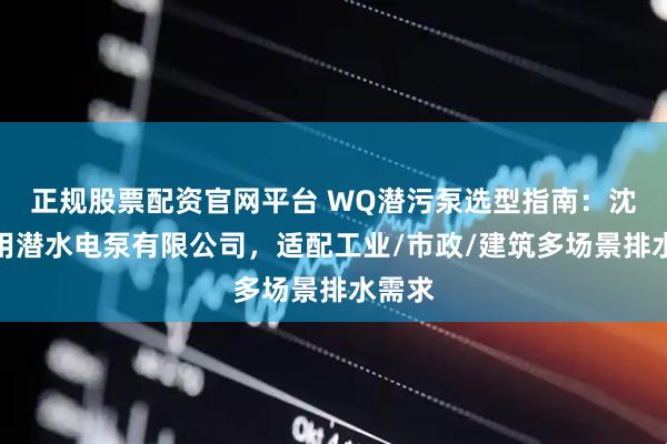 正规股票配资官网平台 WQ潜污泵选型指南：沈阳井用潜水电泵有限公司，适配工业/市政/建筑多场景排水需求