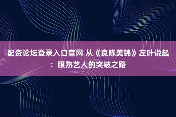 配资论坛登录入口官网 从《良陈美锦》左叶说起：眼熟艺人的突破之路